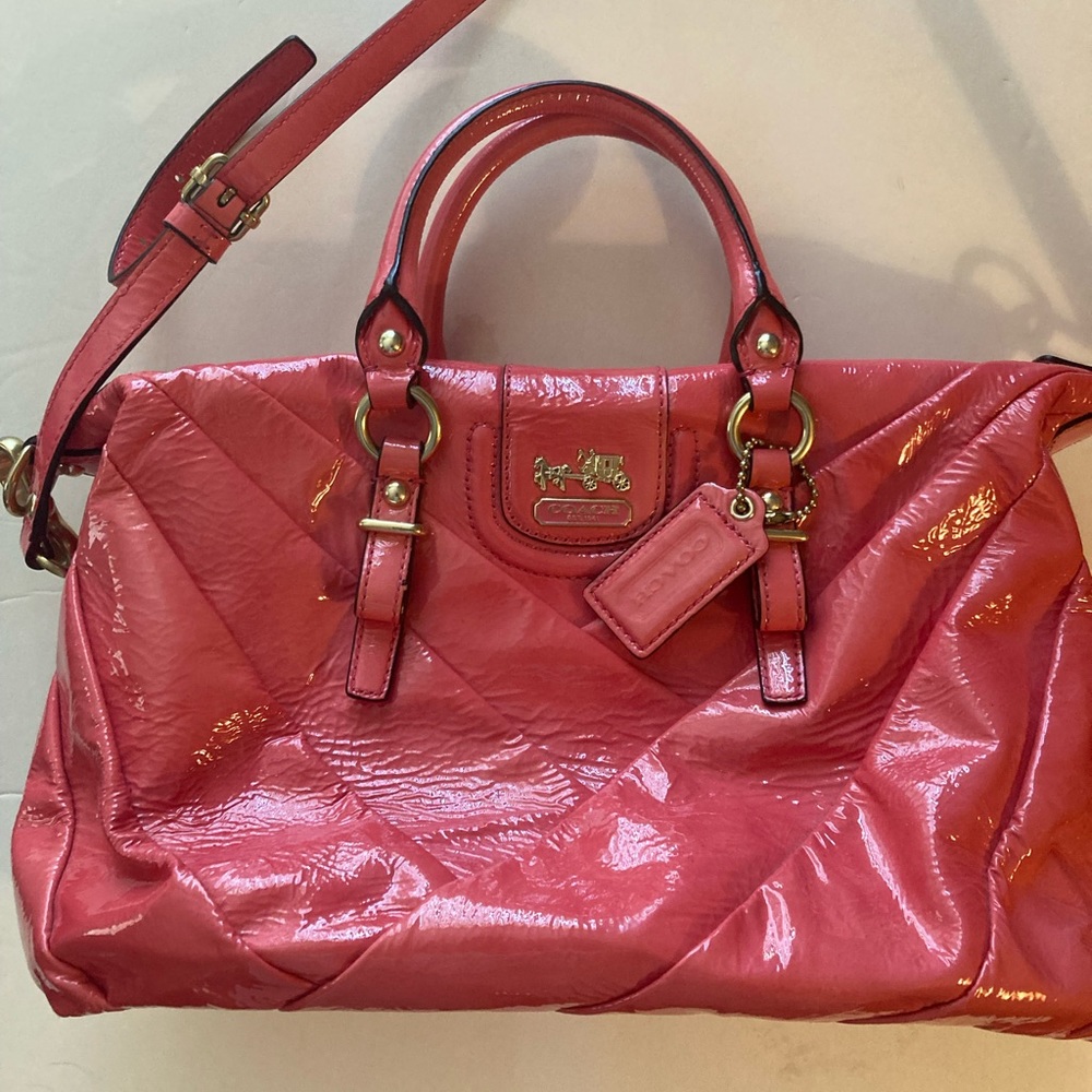 Coach patent leather bag Coral pink